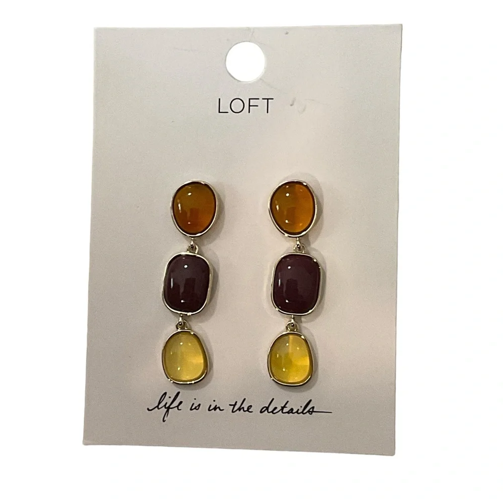 NWT Loft Mixed Stone Drop Statement Perfect Plum Earrings - Picture 3 of 3